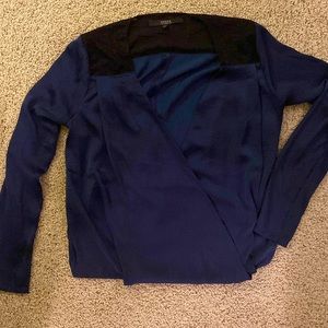 Silky long sleeve top with lace shoulder embellishment